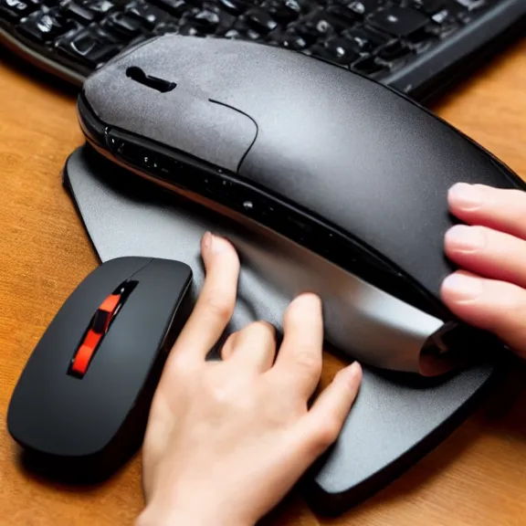 Prompt: a hand using a rat as a computer mouse