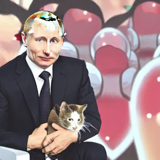 Image similar to vladimir putin with cat ears, anime style