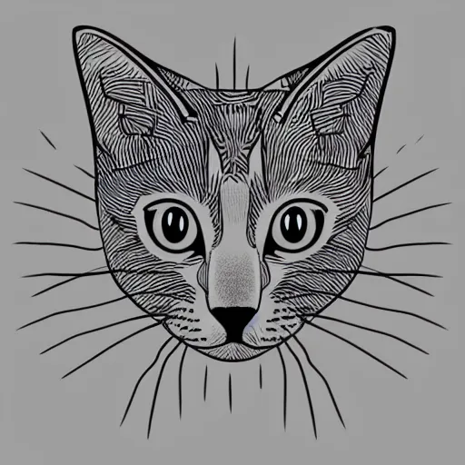 Image similar to tattoo sketch of a cat with one eye, a draft, organic ornament, minimalism, line art, vector