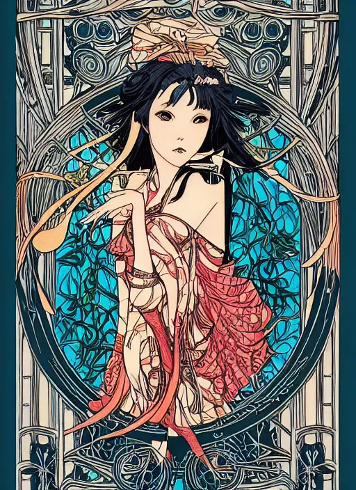 Prompt: an art nouveau copic maker illustration of makima by tatsuki fujimoto