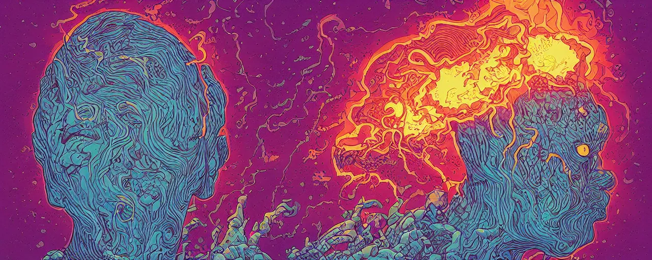 Prompt: portrait of head melting into another one, lava, by josan gonzales and Dan Mumford