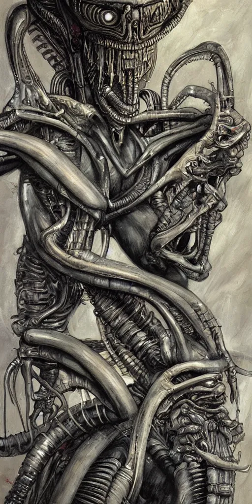 Image similar to oil painting scene from Alien 2 movie Giger art by kim jung gi