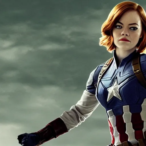 Prompt: Emma Stone as captain America