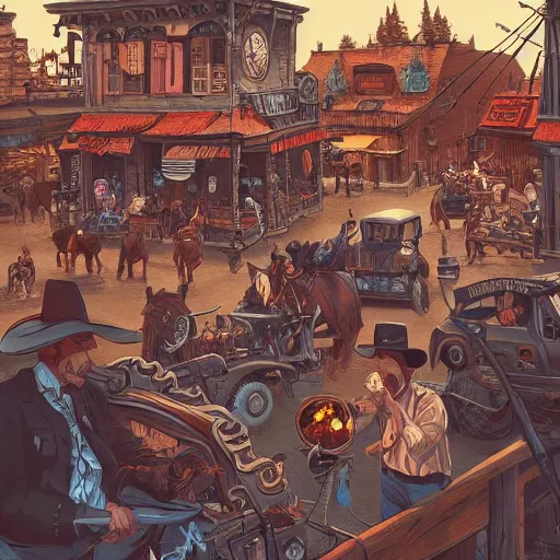 Image similar to old western town, extremely detailed, sharp focus, wide view, full body shot, smooth, digital illustration, by james jean, by rossdraws, frank franzzeta, sakimichan, mcbess