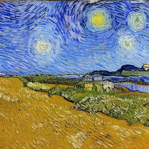 Prompt: landscape photograph of the place that inspired van gogh's starry night