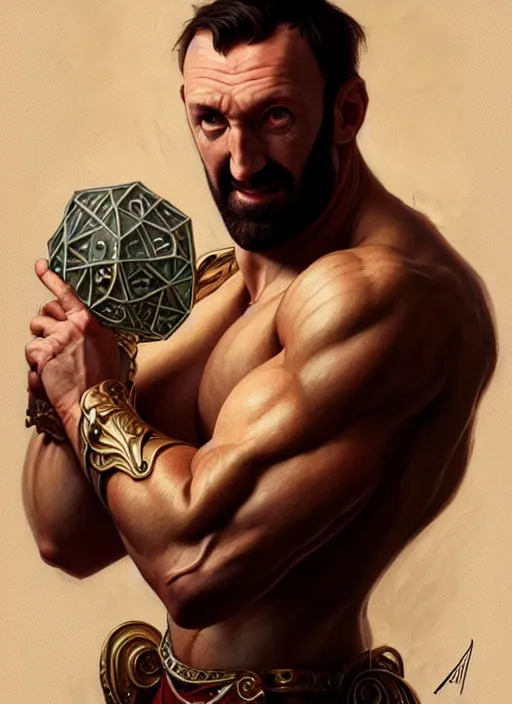 Image similar to portrait of alex horne, d & d, muscular! fantasy, intricate, elegant, highly detailed, digital painting, artstation, concept art, smooth, sharp focus, illustration, art by artgerm and greg rutkowski and alphonse mucha