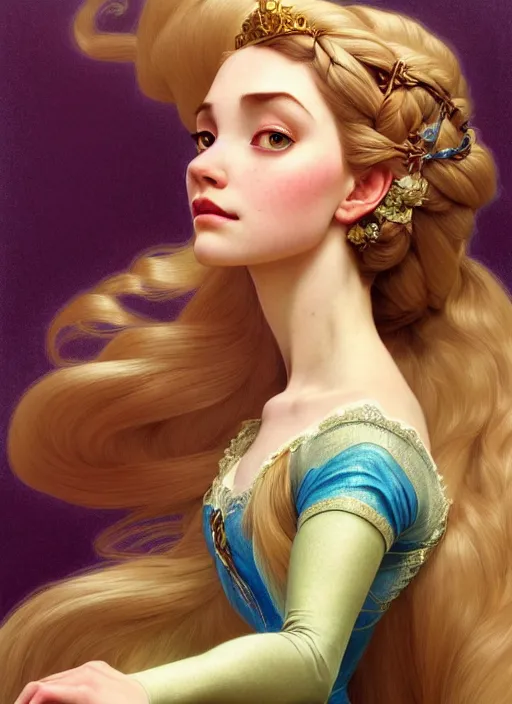 Prompt: portrait of rapunzel, intricate, elegant, highly detailed, my rendition, digital painting, artstation, concept art, smooth, sharp focus, illustration, art by artgerm and greg rutkowski and alphonse mucha and uang guangjian and gil elvgren and sachin teng, symmetry!!