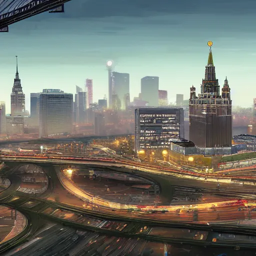 Prompt: a beautiful highly detailed matte painting of a Moscow city, gta v, gta iv, by Jose Daniel Cabrera Pena and Leonid Kozienko concept art by Tooth Wuan