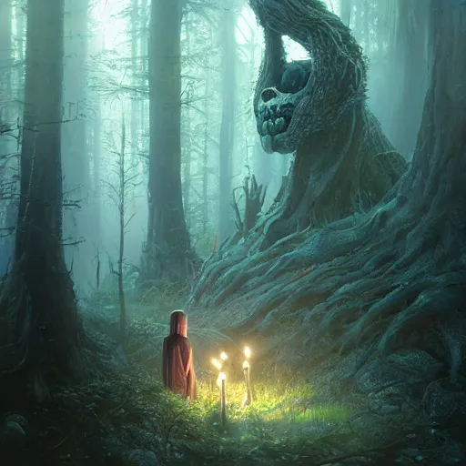 Image similar to highly detailed creepy forest humanoide creature, stephen bliss, unreal engine, fantasy art by greg rutkowski, loish, rhads, ferdinand knab, makoto shinkai and lois van baarle, ilya kuvshinov, rossdraws, tom bagshaw, global illumination, radiant light, detailed and intricate environment