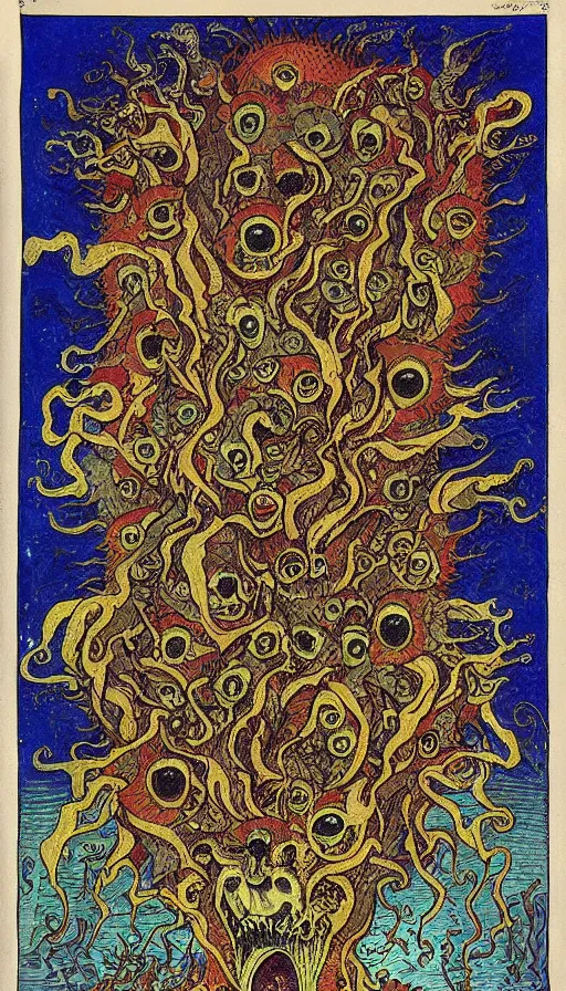 Image similar to a storm vortex made of many demonic eyes and teeth, by ivan bilibin,