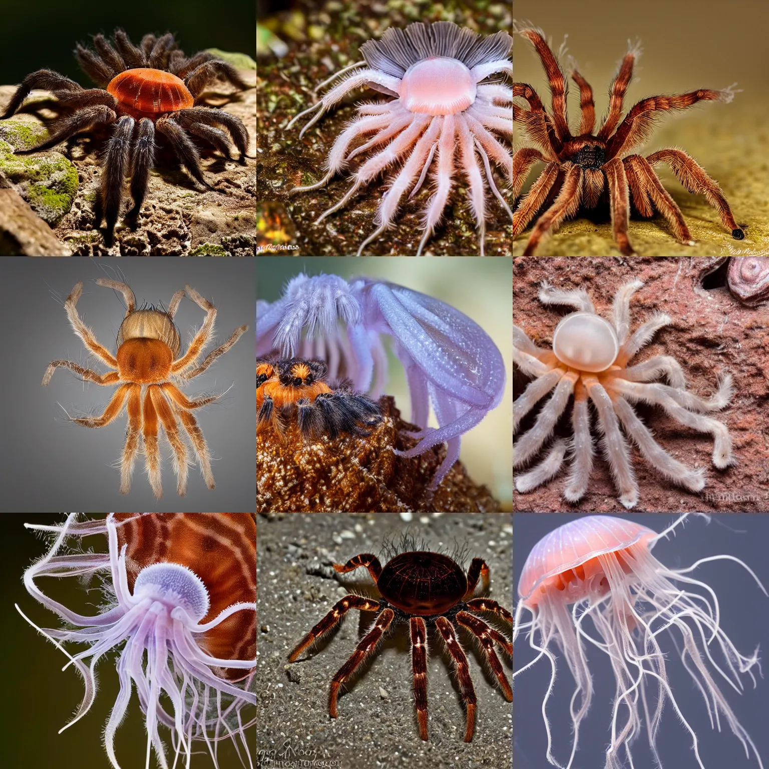 Prompt: a jellyfish-tarantula, wildlife photography