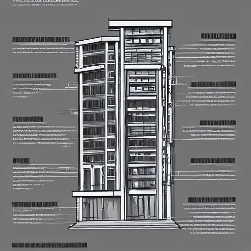 Image similar to architectural sketch of a building, infographic, detailed
