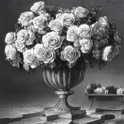 Prompt: arrangement of roses, style of gustave dore, architectural digest