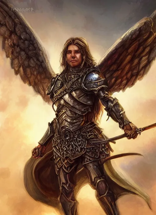 Image similar to first testament angel, ultra detailed fantasy, dndbeyond, bright, colourful, realistic, dnd character portrait, full body, pathfinder, pinterest, art by ralph horsley, dnd, rpg, lotr game design fanart by concept art, behance hd, artstation, deviantart, hdr render in unreal engine 5