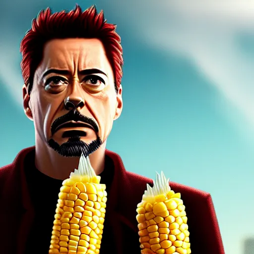 Image similar to tony stark is corn on the cob, hyperdetailed, artstation, cgsociety, 8 k