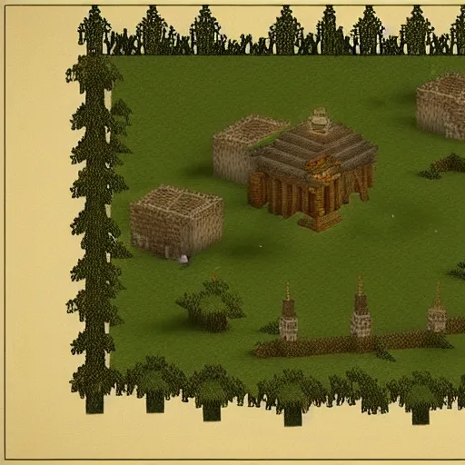 Prompt: Very old photo of Minecraft, year 1500s, high detailed