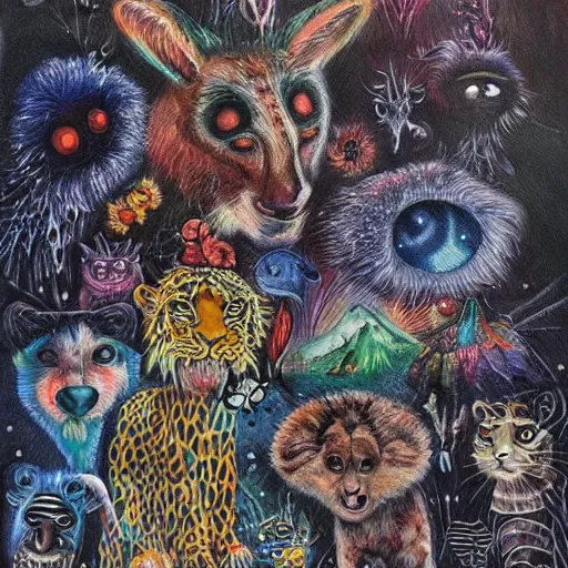 Image similar to animals in the midnight zone, when you own the world you're always home. beautiful and detailed painting by dani luvico ( 1 9 7 5 ).