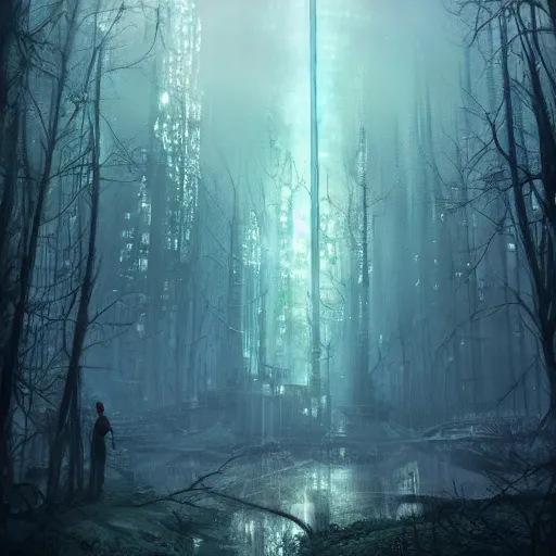 Image similar to A fairy tale forest in the style of cyberpunk in the style of dark fantasy art Trending on artstation DeviantArt Pinterest detailed realistic HD 8k High Resolution