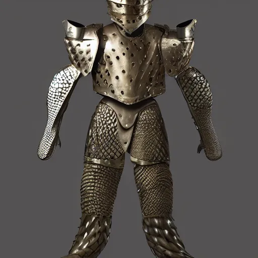 Image similar to a humanoid Pangolin armored knight with metallic armor that looks similar to a pangolin and biotechnology mesh