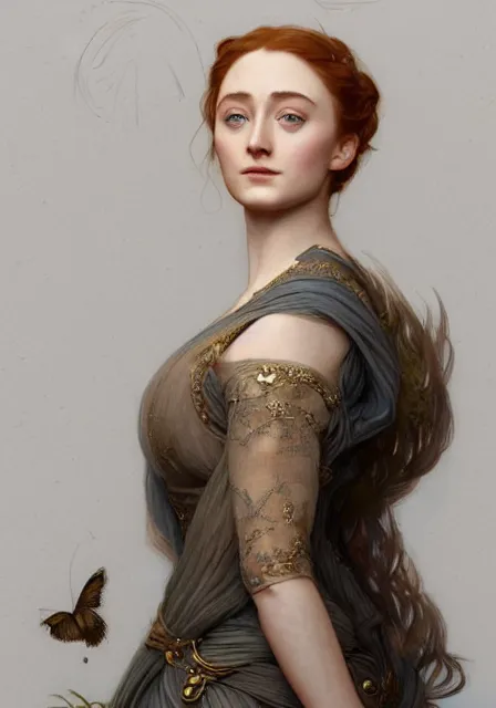 Image similar to sansa saoirse ronan, intricate, elegant, highly detailed, digital painting, artstation, concept art, smooth, sharp focus, illustration, art by artgerm and greg rutkowski and alphonse mucha and william - adolphe bouguereau