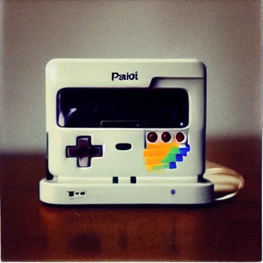 Prompt: “Polaroid photo of a legendary game console that can play any game.”