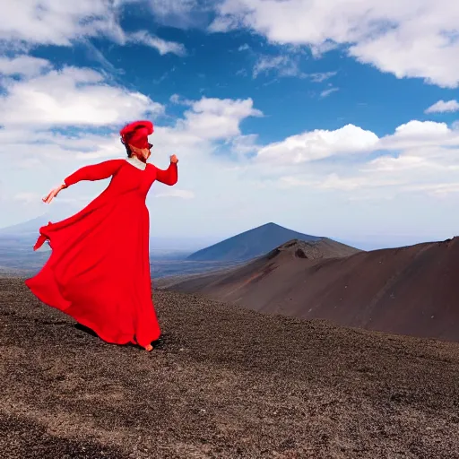 Image similar to dancing derwish in red on a volcano, wallpaper