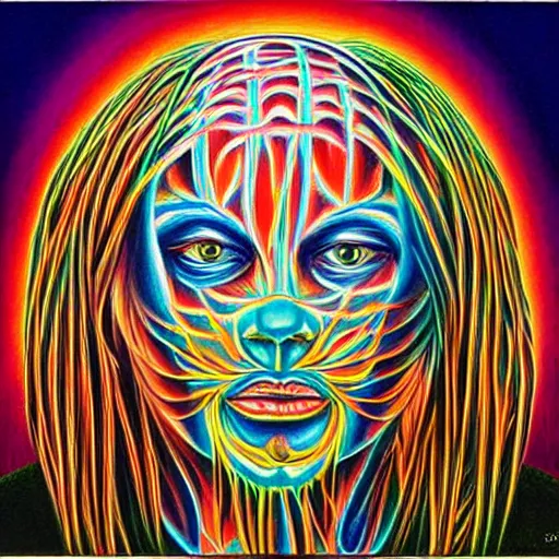 Image similar to painting by alex grey