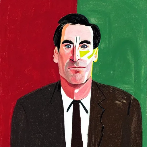 Image similar to portrait of jon hamm by david hockney and peter doig