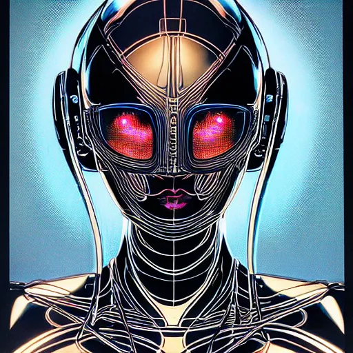 Image similar to portrait closeup of black reflective glossy dark beautiful woman robot, sensual pose, symmetrical, by yoichi hatakenaka, masamune shirow, josan gonzales and dan mumford, ayami kojima, takato yamamoto, barclay shaw, karol bak, yukito kishiro, moebius