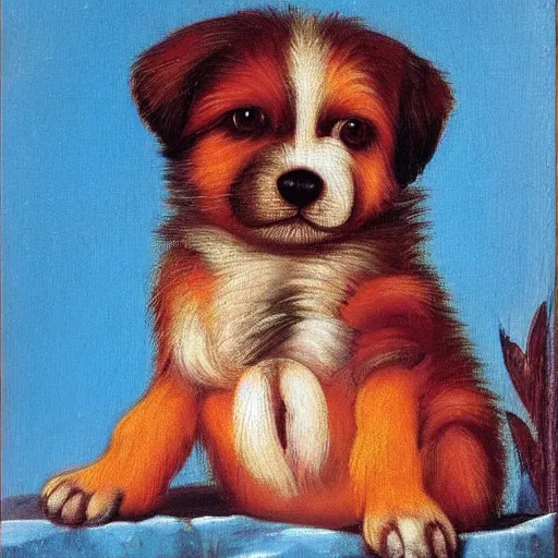 Prompt: a cute little bovaro mountain dog puppy, renaissance painting, high quality, bright colors