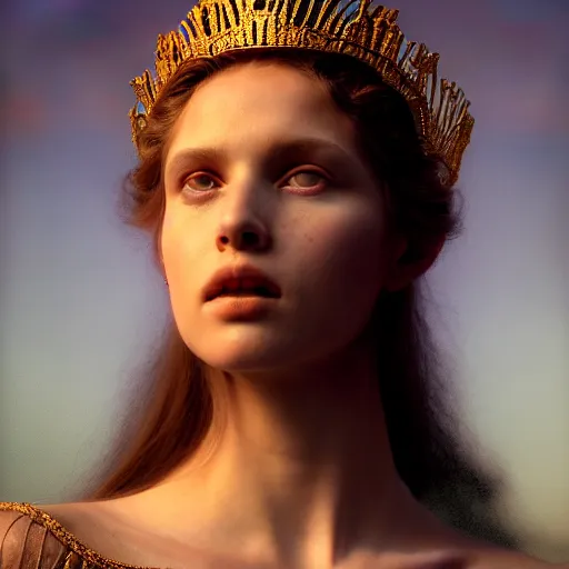 Prompt: photographic portrait of a stunningly beautiful queen of the underworld renaissance female in soft dreamy light at sunset, contemporary fashion shoot, by edward robert hughes, annie leibovitz and steve mccurry, david lazar, jimmy nelsson, breathtaking, 8 k resolution, extremely detailed, beautiful, establishing shot, artistic, hyperrealistic, beautiful face, octane render