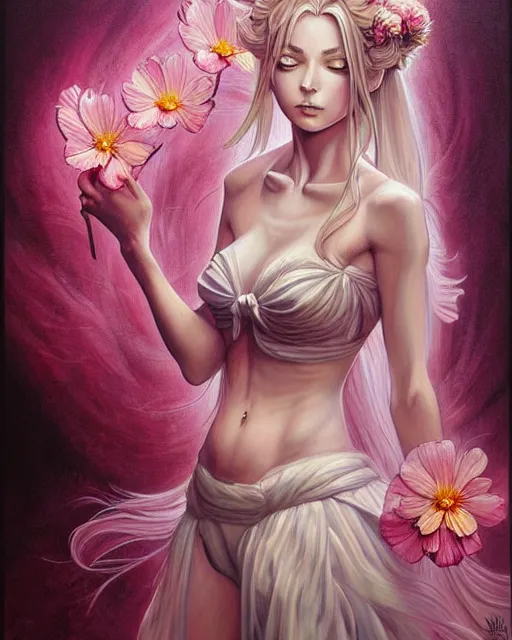 Prompt: a painting of a beautiful 🌸🌼💮, an ultrafine detailed painting, by mark brooks, centered full body, featured on deviantart, fantasy art, detailed painting, deviantart, anime