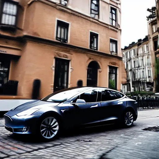 Image similar to a cloudy day with a tesla in a street