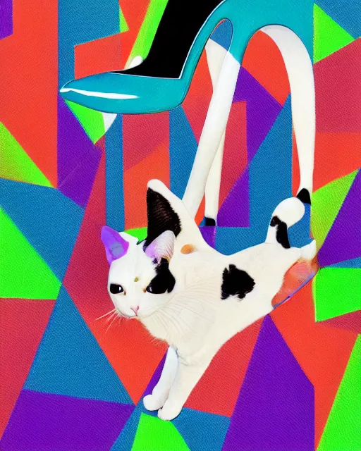 Image similar to A cat wearing high heeled shoes by christian louboutin, by Felipe Pantone, minimalist photorealist