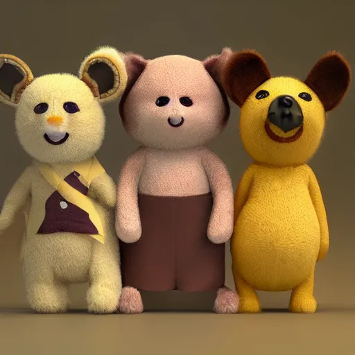 Image similar to cutie stuffed animal friends, unreal ungine 5, octane render, cinema 4 d