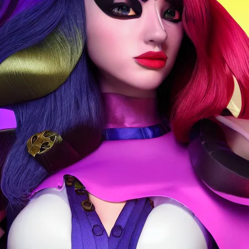 Image similar to still of pretty Morgana (LoL) in KDA More music video. 3d render, octane render, game art, realistic, highly detailed, trending on artstation, 4k, trending on artstation, pixar, cgsociety, unreal engine 5, redshift render, trending on artstation, blender, behance, cg