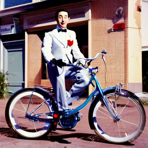 Image similar to Pee-Wee Herman on his bike outside an Adult Movie theater