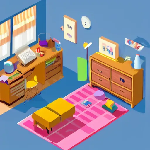 Image similar to a chubby cute room, 3 d illustration, isometric, 1 0 0 mm, studio lighting