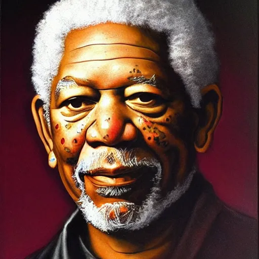 Image similar to a renaissance style portrait painting of Morgan Freeman