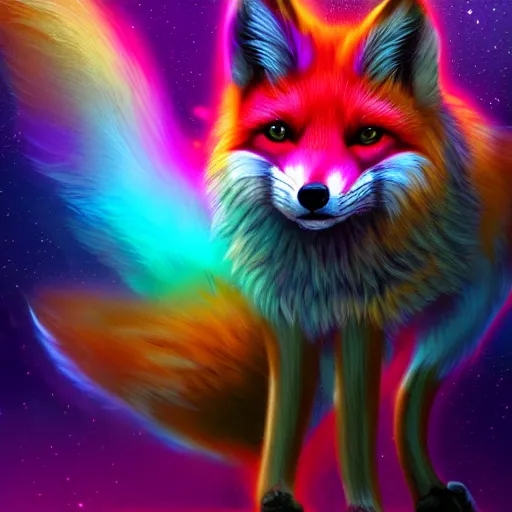 Prompt: digital fox, retrowave palette, digital world, overly detailed, electric breeze, anatomically correct vulpine, synth feel, fluffy face, ear floof, flowing fur, super realism, accurate animal imagery, 4 k digital art