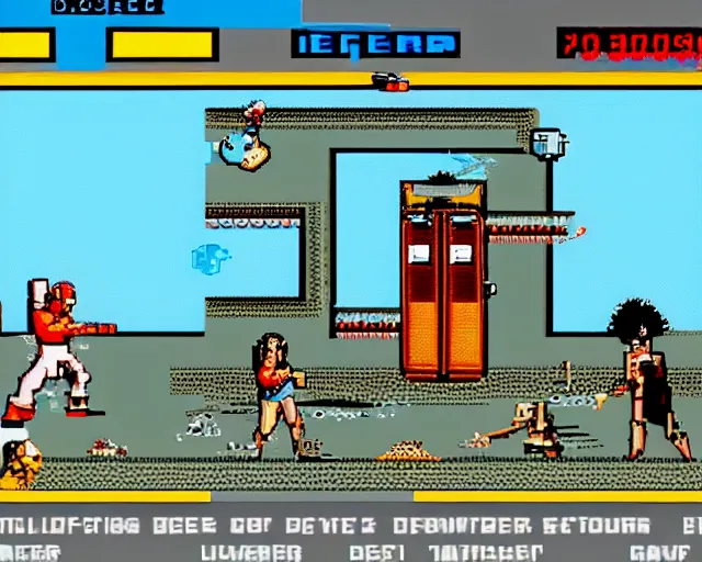 Image similar to a screenshot showing the game play from the defender iii prototype video game from williams electronics 1 9 8 5