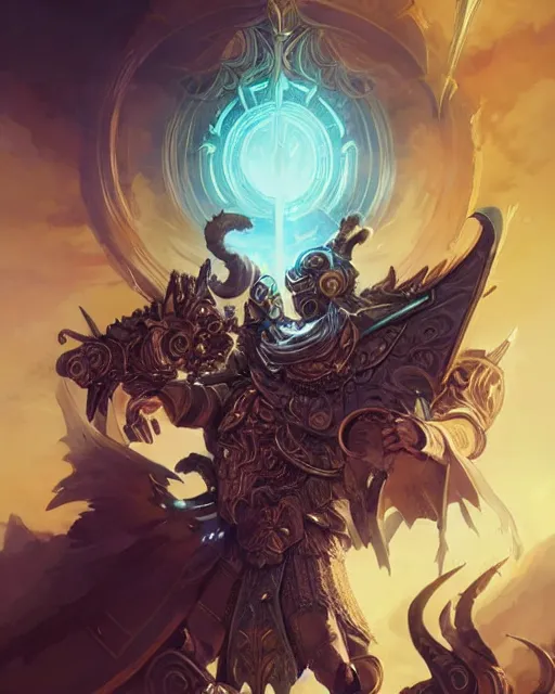 Prompt: Highly detailed Champion paladin in black gold intricate and ornate armor, unreal engine, fantasy art by peter mohrbacher, Greg Rutkowski, double exposure, Rhads, radiant halo of light