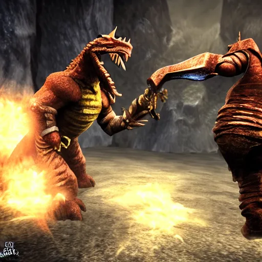 Image similar to dragonborn vs ultimate evil epic fight dramatic lighting extreme details