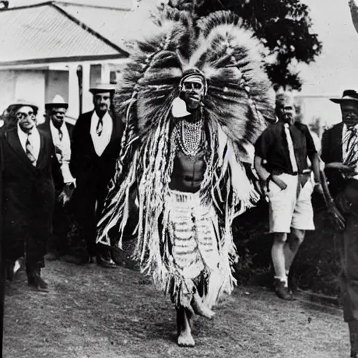 Image similar to australian aborigine parading in a fashion catwalk.