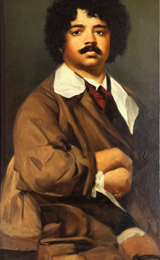 Image similar to Portrait of young Alexandre Dumas, oil on canvas, highly detailed, by Delacroix, 8k