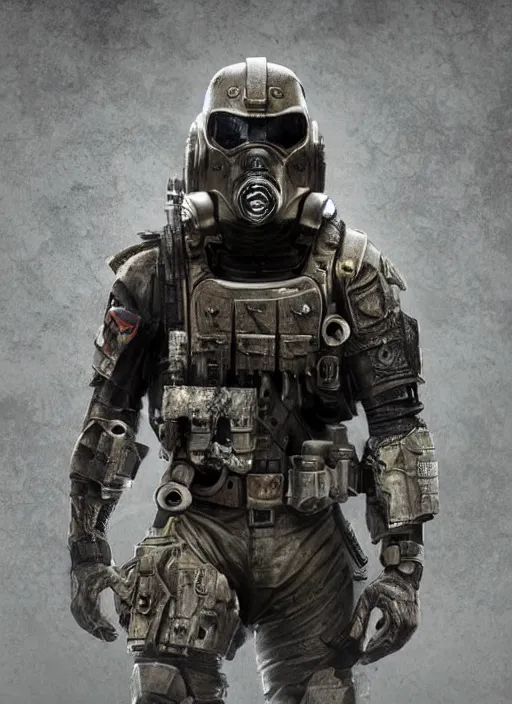 Image similar to call of duty, battlefied, spec - ops head with mask, fallout design, special forces, dark design, professional photo, intricate details