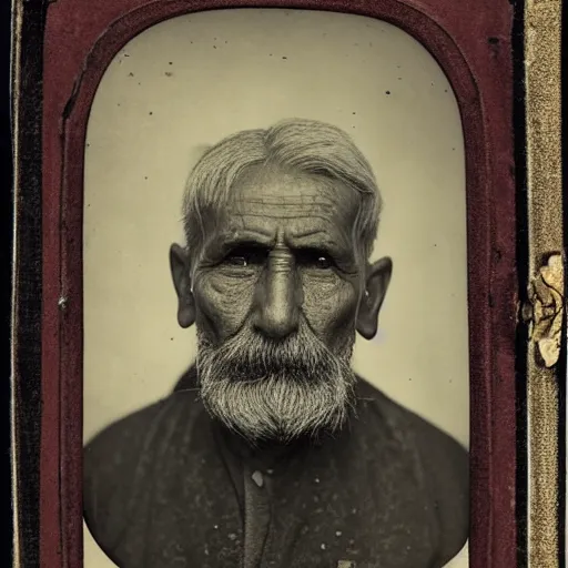 Prompt: facial portrait of a 6 2 year old bukfut, 1 9 1 9, ambrotype, award winning