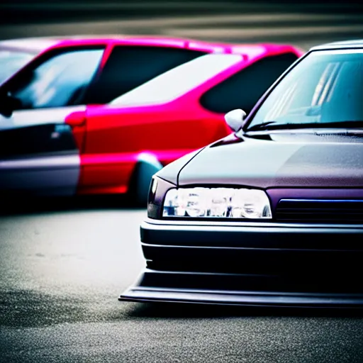 Image similar to a car JZX100 drift spec at illegal car meet, Chiba prefecture, city mist softlight, photorealistic, highly detailed, 85MM