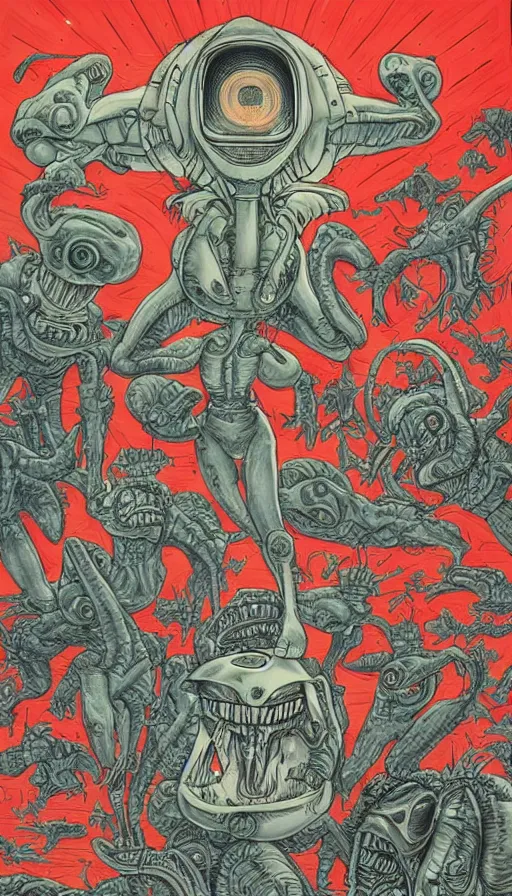 Image similar to alien invasion attacking earth the end of the world, by james jean,