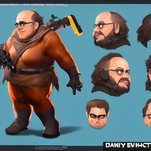 Prompt: danny devito overwatch hero concept character, trending on artstation